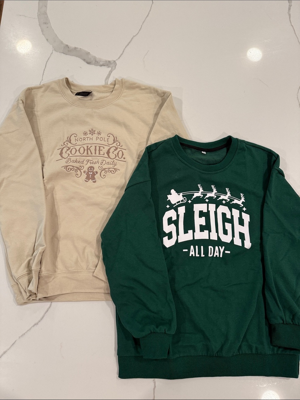 Holiday Sweatshirt - Green "Sleigh All Day" & Cream Cookie Co. Graphic